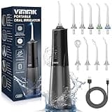 VIMMK Water Flosser, Cordless Water Dental Flosser, 9 Jet Tips 5 Modes 300ML IPX7 Waterproof, Portable Rechargeable Oral Irrigator for Home Travel - Gums, Orthodontic, Braces Care (Black)