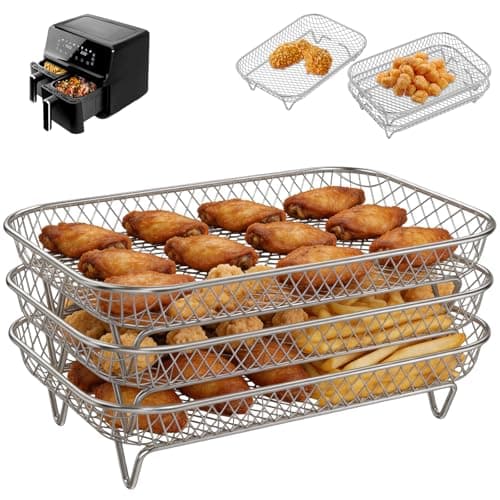 3 Pcs Air Fryer Rack for Ninja DZ201 DZ090 Dual Basket Airfryer, Stackable 304 Stainless Steel Dehydrator Rack, 7.48" x 5.12" x 3.54" Air Fryer Accessories