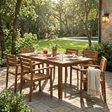 THINK 30 7 Pieces Acacia Wood Outdoor Dining Set, Dining Furniture Set, Modern 6 Chairs 1 Large Table,for Lawn, Backyard, Garden Deck,Poolside,Teak