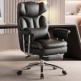 DUMOS Home Office Desk Executive Chair - Ergonomic Big Tall High Back with Footrest & Lumbar Support, Reclining Height Adjustable, Comfy PU Leather Computer Gaming with Swivel Wheels, Black
