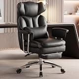 DUMOS Home Office Desk Executive Chair - Ergonomic Big Tall High Back with Footrest & Lumbar Support, Reclining Height Adjustable, Comfy PU Leather Computer Gaming with Swivel Wheels, Black