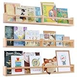 birola Nursery Book Shelves for Kids Rooms - 32 Inches Wall Book Shelves Set of 3, Space-Saving Nursery Shelves with Beads Design for Kids Room, Bedroom and Study Room(Natural)