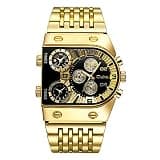 CARLIEN Men’s Luxury Rectangle Square Gold Silver Big Face Luminous Waterproof Quartz Watch Sports Multi-Time Zone Military Stainless Steel Male Dress Wristwatch (Gold Black)