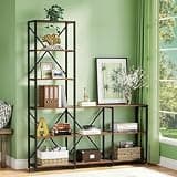 LOVEZOE 5 Tier L Shaped Bookshelf, Corner Ladder Bookcase for Living Room Bedroom Office, Metal Frame and Particle Board, 59” L x 70” H x 11.8” W