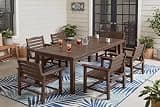 Patio Kingdom Perli™ 7-Piece Outdoor Dining Set, All-Weather HDPE Patio Furniture with 6 Ergonomic Chairs & Large Table, Built-in Umbrella Hole, UV-Resistant Set for Backyard, Deck, Poolside, Coffee