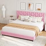 GAOMON CaliforniaKing Bed Frame with Upholstered Headboard, Heavy-Duty Platform Bed Frame with Strong Wood Slats, No Box Spring Needed/Noise Free/Easy Assembly,Pink