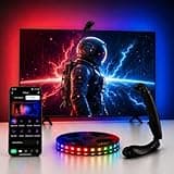 QTU TV LED Backlight with Sensor, LED Sync Lights for TV 55-65 Inch, Smart Camera Sync to Screen, Ambient RGB Strip Lights for Gaming & Home Theater, App Control (14.7ft)