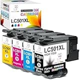 Miss Deer LC501XL Ink Cartridges Compatible for Brother LC501 LC501XL Ink Cartridgesuse with MFC-J1260DW MFC-J1360DW MFC-J1410DW Printers (Black, Cyan, Magenta, Yellow)