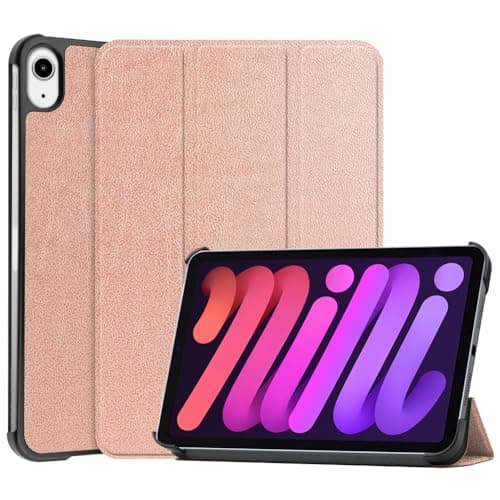 Kepuch Custer Case Compatible for iPad mini 7 2024 / iPad mini 6 2021,Ultra-Thin PU-Leather Hard Shell Cover - Rose Gold