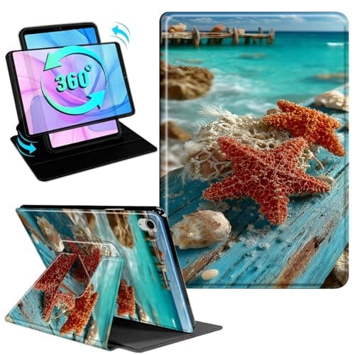 Gmeyutqy Case for iPad Air 11 Inch M3 2025/M2 2024 & iPad Air 5th/4th Gen 10.9 Inch 2022/2020, 360 Degree Rotating Swivel Stand Flip Leather Cover with Auto Sleep/Wake, Starfish Beach