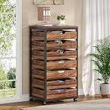 Tribesigns 7-Drawer File Cabinet, Wood Mobile Storage Drawer Unit, Industrial Office Cabinet with Drawers & Wheels, Rolling Printer Stand for Home Office (Rustic Brown)