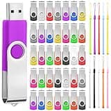50 Pack USB Flash Drives Bulk with Lanyards USB 2.0 Thumb Drive Swivel Storage Flash Pack Bulk with LED Light for Data Storage Backup, 10 Colors (256 MB)