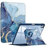 Fintie 360 Degree Rotating Case for iPad Air 11-inch M4/M3/M2 (2026/2025/2024), iPad Air 5th/4th Generation 10.9 Inch - Swiveling Stand Clear Back Cover with Pencil Holder, Ocean Marble