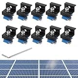 Afcabakila 10pcs Solar Panel End Clamp for Standard Unistrut, Aluminum 30mm/35mm Solar Panel Brackets with Nuts Bolts, Solar Panel Mounting Kit for Metal Roof, Tin Roof, Flat Roofs, Sheet Roofs, Black