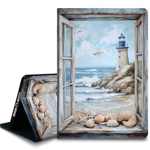 Bxgolkgd Tablet Case for Samsung Galaxy Tab A 10.1 Inch 2016(SM-T580/T585/T587),Shockproof Stand Cover with Heat Dissipation,Auto Wake/Sleep Function,Seaside Lighthouse Scenery