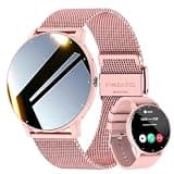 LAKEYLOYI Smart Watch Men Women (Answer/Make Calls), Fitness Watch with 100+ Sport Modes, IP67 Waterproof/Heart Rate/Sleep Monitor, Smart Watches for iOS/Android with 2 Bands (Pink)