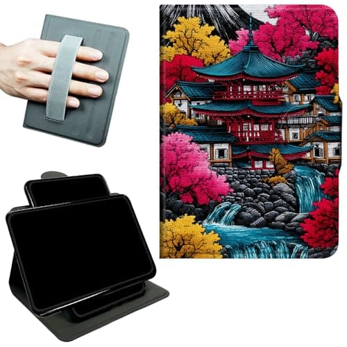 RWUTYTIUL Rotating Handle Case for iPad Pro 13 Inch M5 2025/M4 2024, 360 Degree Swivel Kickstand with Magnetic Closure, Shockproof Leather Protective Cover for Women Men, Pink Leaf House