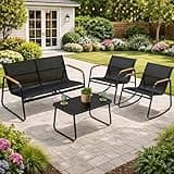 Kozyard 4-Piece Outdoor Patio Furniture Set with Textilene Chairs, Metal Conversation Set, Tempered Glass Coffee Table, Powder-Coated Steel Frame for Garden, Poolside, Backyard Black