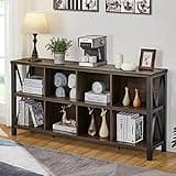 FATORRI 8 Cube Storage Organizer, 62 Inch Heavy Duty Horizontal Bookshelf, Industrial Long Bookcase and TV Stand for 65 Inch TV, Rustic Wood Accent Shelf for Living Room (Walnut Brown)
