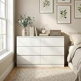 6 Drawer White Dresser, Modern Wood Dresser for Bedroom with Spacious