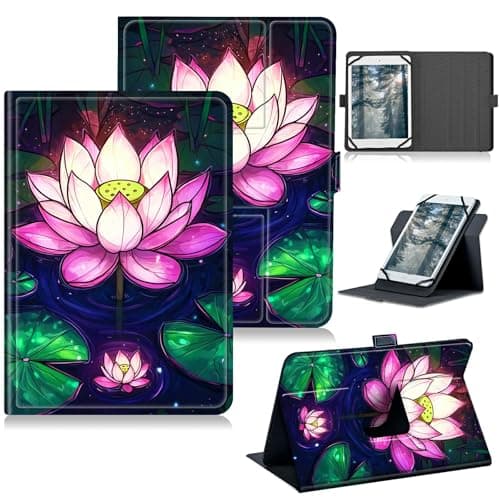RWUTYTIUL for Universal Tablet Case for iPad Mini 7 7th Generation 8.3" A17 Pro 2024, 360 Degree Rotating Kickstand Protective Stand Case with Multiple Viewing Shell Case, Pink Lotus Flower