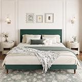 Garvee King Size Platform Bed Frame, Modern King Bed Frame with Upholstered Headboard and Strong Metal Slats Support, No Boxing Spring Needed, Easy Assembly, Green