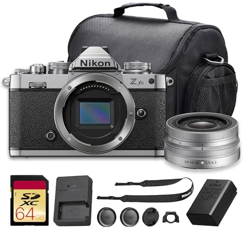 Nikon Zfc Mirrorless Camera with NIKKOR Z DX 16-50mm VR Lens (Silver) 20.9MP APS-C Sensor, 4K Video, Vari-Angle Screen, Wi-Fi for Vlogging and Content Creation Bundle with Bag + 64GB Memory Card