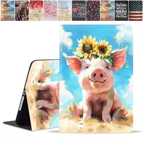 FQTBCEARI for iPad 9.7 2018/2017 Case, iPad Air/Air 2 Case, Slim PU Leather Cover, Adjustable Stand with Auto Wake/Sleep Case for Apple iPad 6th/5th Gen 9.7 Inch, Watercolor Art Cute Pig