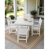 Hassyee 5 Pieces HDPE Outdoor Dining Set with Umbrella Hole and Square Table for Poolside, Balcony, Patio White Dining Chairs and Table Set with Slatted Backrests and Seats for Lawn, Deck
