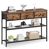 SONGMICS Console Table, Narrow Sofa Table with 2 Mesh Shelves for Entryway, Living Room, 11.8 x 38.9 x 31 Inches, 3 Fabric Drawers, Rustic Brown, BELLAH Collection ULGS098K101
