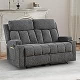 CANMOV Manual Recliner Sofa Set, Fabric Home Theater Seating with Side Pockets and Cup Holders, 2 Seat Reclining Couch for Living Room, Office, Dark Grey