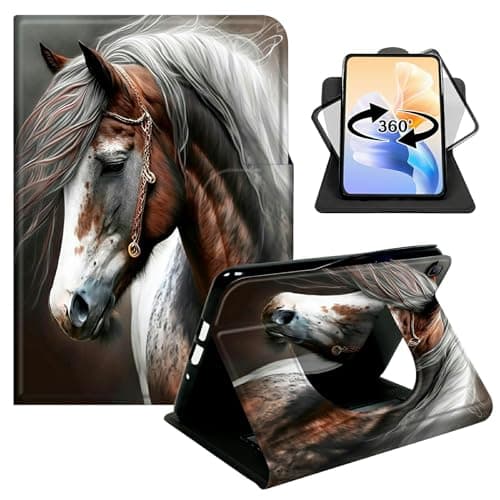 BFDHGQZC 360 Degree Rotating Case for Samsung Galaxy Tab A 10.1 (2019) SM-T510/T515/T517 with Hand Strap, PU Leather Shockproof Stand Cover with Auto Sleep/Wake,Horse
