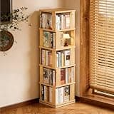 YPIEZI 5Tier Rotating Bookshelf, 360 Display Spinning Bookcase Organizer with Bearing Turntable Base, Wooden Vertical Storage Shelf for Office Living Room Bedroom Study