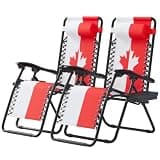OS MOTOR Zero Gravity Chairs, Portable Folding Reclining Lounge Chairs with Adjustable Pillow and Cup Holder for Outdoor, Patio, Camping, Garden, Poolside, Maple Leaf Inspired, 2 Pack
