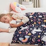 Mr. Sandman Weighted Blanket 5 lbs, Cooling Breathable Heavy Blanket for Sleep, Washable Glass Bead Weighted Throw, Soft Microfiber Fabric, Unicorn Navy Blue, 36" x 48"