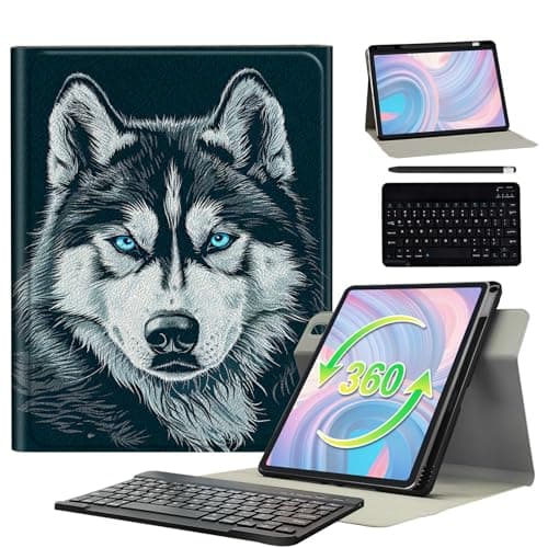 BFSEROBJ for iPad 9.7 Case 6th/5th Generation for iPad Air 2 Case with 360 Rotating Degree Stand PU Leather Protective Cover with Detachable Wireless Keyboard and Pen Holder - Dog