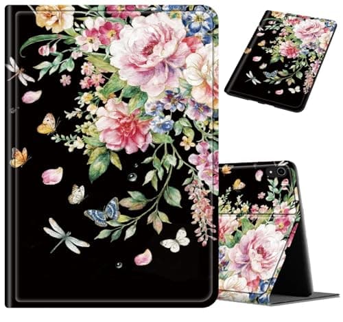 Case for iPad mini 7 (A17 Pro 2024) & iPad mini 6 (2021) 8.3 Inch, Shockproof Protection PU Leather + Soft TPU Folio Stand Smart Cover with Auto Sleep/Wake for Women Girls, Black Floral Butterfly