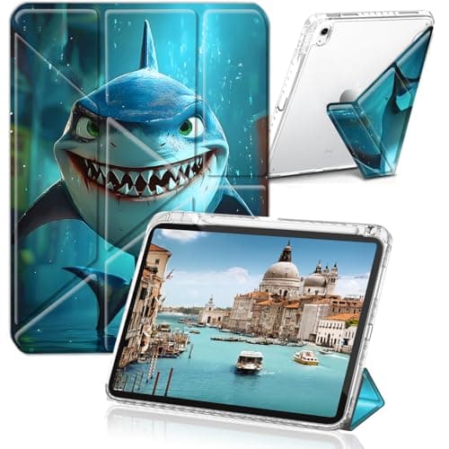 FDHHKJUKO Case for Samsung Galaxy Tab A11+ Plus 2025/A9+ Plus 11 inch 2023, Clear Back Cover Y Shape Stand Multi-Angle Stand with Auto Wake Slee ,Shark 2