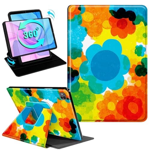 Gmeyutqy Case for iPad Pro 13 Inch (M5/M4) 2025/2024, 360 Degree Rotating Swivel Stand Flip Leather Cover, Multiple Angles, Auto Sleep/Wake, Cartoon Flower