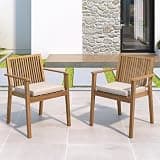 Zifone Patio Dining Chair Set of 2 - Sturdy Acacia Wood Frame, Beige and Brown All-Weather Seating, 400 lbs Capacity, Beige,Brown