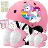BiutiMama Toddler Helmet Kids Bike Helmet Set for Boys Girls, CPSC Certified Adjustable Skateboard Helmets, Protective Gear Set Knee Elbow Wrist Pads for Bicycle Balance, Roller, Scooter, Cycling