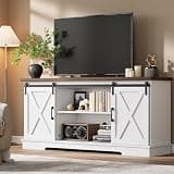 CABIHOME Farmhouse Tv Stand for 65 Inches TVs, Entertainment Center with Storage and Sliding Barn Doors, Adjustable Shelf Modern Media TV Console TV Stand Table for Living Room, Bedroom, White