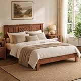 Garvee King Wooden Platform Bed Frame with V-Pattern Headboard, Wooden Slat Support, Noise-Free Mattress Foundation, No Box Spring Needed, Easy Assembly, Under-Bed Storage, Light Brown