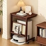 Robot Vacuum Hidden Storage Cabinet with Wheels,Entryway Hallway Double-Tier Robot Vacuum Cleaner Shelf,C Shaped Console Table,Multifunctional Utility Storage,Sofa Sideboard,for Kitchen(Dark brown)