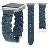 TOYOUTHS Braided Leather Strap Compatible with Apple Watch Band Women 38/40/41/42mm Soft Thin Leather Cute Dressy Designer Woven Bracelet for iWatch Series 11 10 9 8 7 6 5 4 SE 3 2 1, Blue/Silver