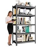 Metallitrend 5-Tier Book Shelf, Screwless Installation Metal Bookshelves, Heavy Duty Steel Bookcases, Adjustable Tall Industrial Bookshelf for Living Room, Bedroom, Black (77.4''Hx35.4'Wx12''D)