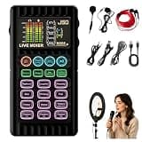 J50 Portable Live Sound Card Voice Changer Kit for Gaming, Streaming & Podcast. Autotune Audio Mixer with Sound Effects for PC/Phone, Content Creation Gear (Black Dual Micro+Live Streaming Cable)