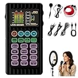 J50 Portable Live Sound Card Voice Changer Kit for Gaming, Streaming & Podcast. Autotune Audio Mixer with Sound Effects for PC/Phone, Content Creation Gear (Black Dual Micro+Live Streaming Cable)