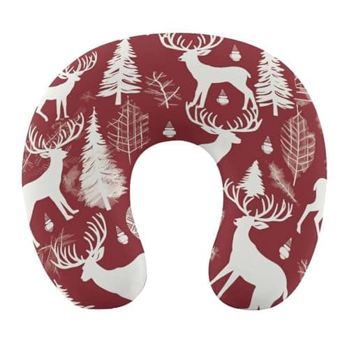 VstaDank Christmas Deer Travel Pillow Comfortable U Shape Memory Foam Pillows Relieve Fatigue Portable Neck Pillow Office Napping Pillows for Planes Trains Self-Driving Cars