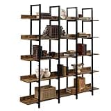 WZONICE98 Bookcase 5 Tier Open Bookshelf Industrial Style, Vintage Shelf with Metal Frame and MDF Shelves 70 Inch Tall, Large Capacity Storage Rack for Home Office Living Room Display, Brown